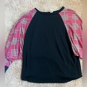 7th Ray Plaid Arm ColorBlock Long Sleeve Blouse S